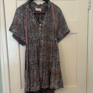 Anthropologie Floral Blue and Pink Dress